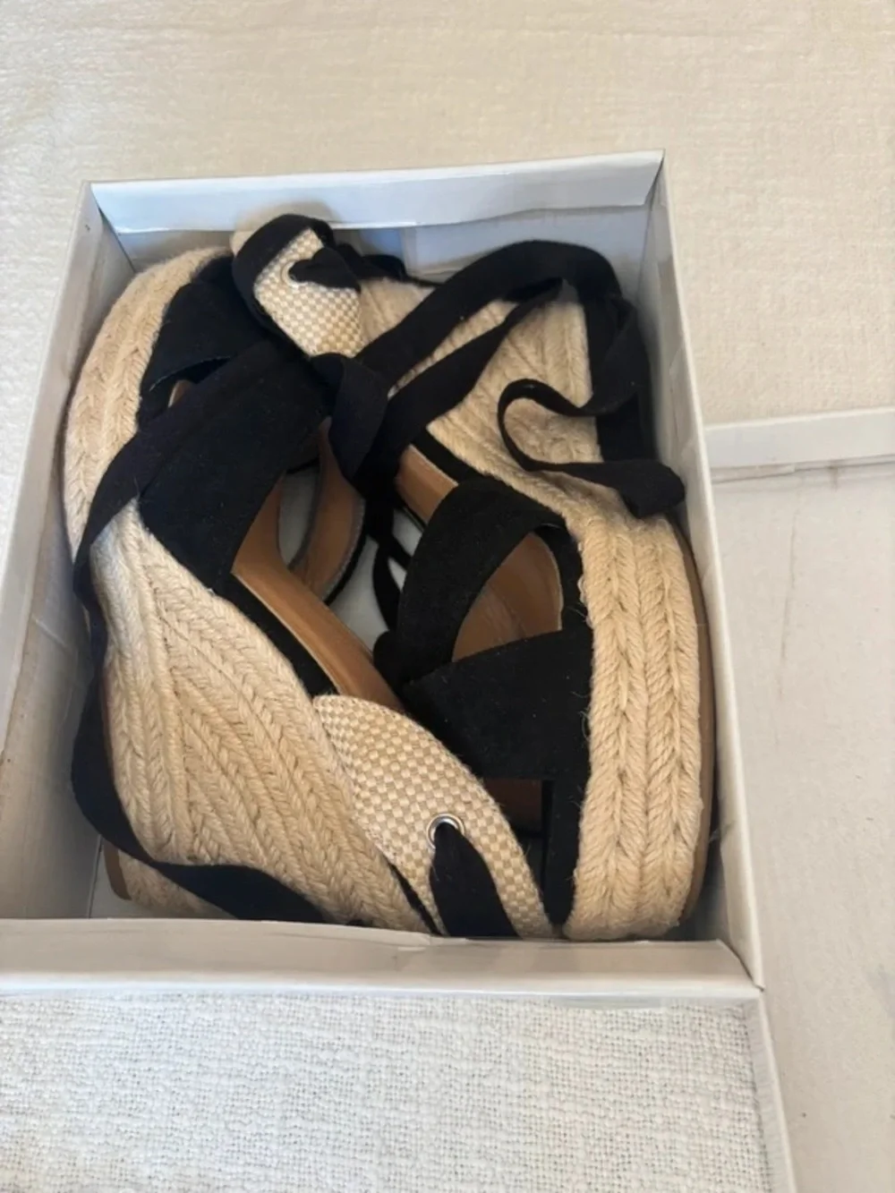 Dexter Black Suede Espadrille Wedge Sandals with Ankle Wrap